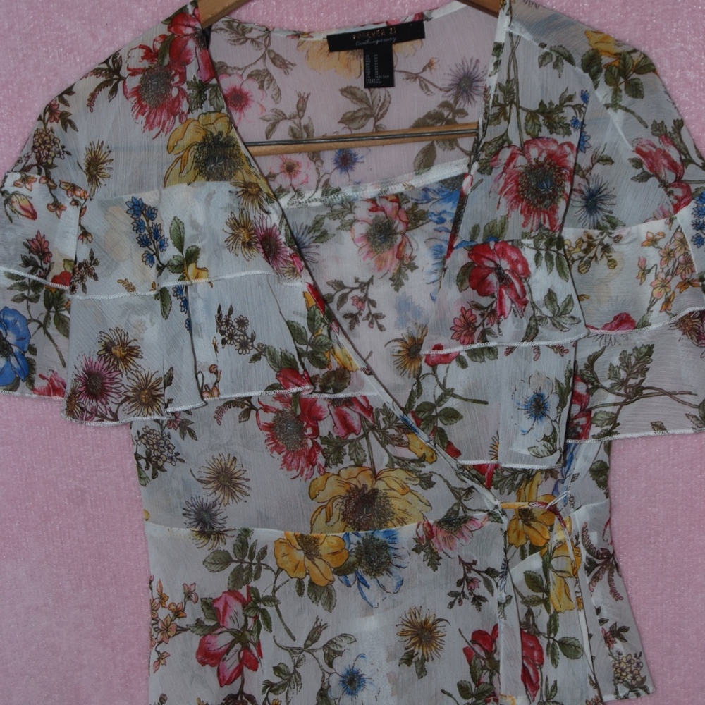 Floral wrap-around blouse size Small